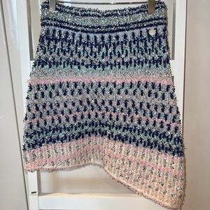 Metallic Shimmer Knit Asymmetrical Skirt